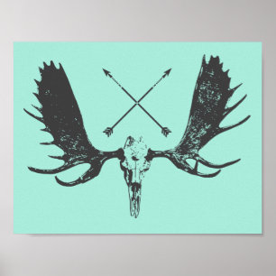 Holzkohlen-Elch-Schädel-Kunst-Jäger/Boho Plakat