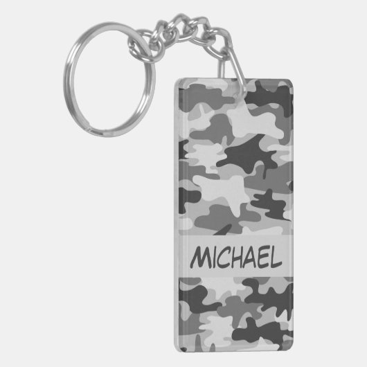 Holzkohlen-Grau-Camouflage-Tarnungs-Name Schlüsselanhänger (Vorderseite links)