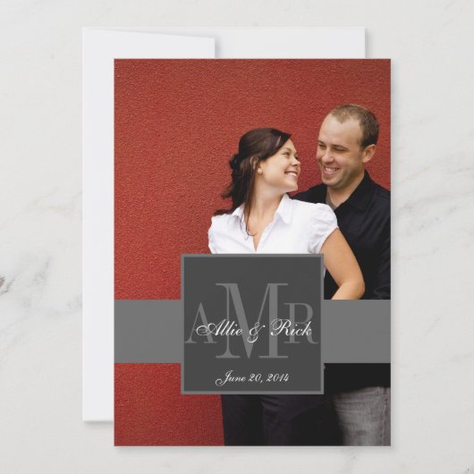 Holzkohlen-Monogramm-Foto-Hochzeits-Einladung 2 Einladung (Vorderseite)