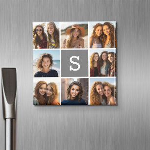 Holzkohleweiß 8 Foto-Collage individuelles Monogra Magnet