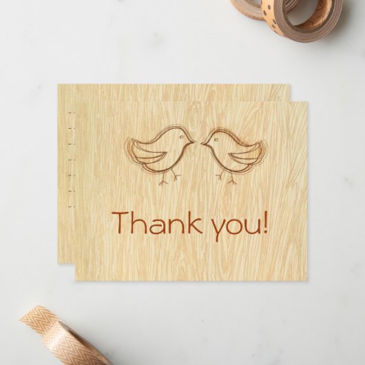 Holzkorn mit Vogelskizze für Liebesvögel Danke, An Mitteilungskarte (Vorderseite/Rückseite Beispiel)