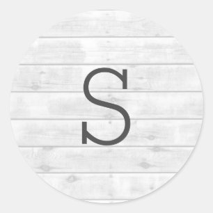 Holzkorn Rustikales Weiß Monogramm Hochzeit Aufkle Runder Aufkleber