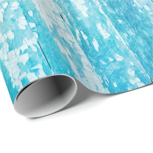 Holzkörner Aquamarin Weiß Rustikale Textur Decoupa Geschenkpapier (Rolleneckpunkt)