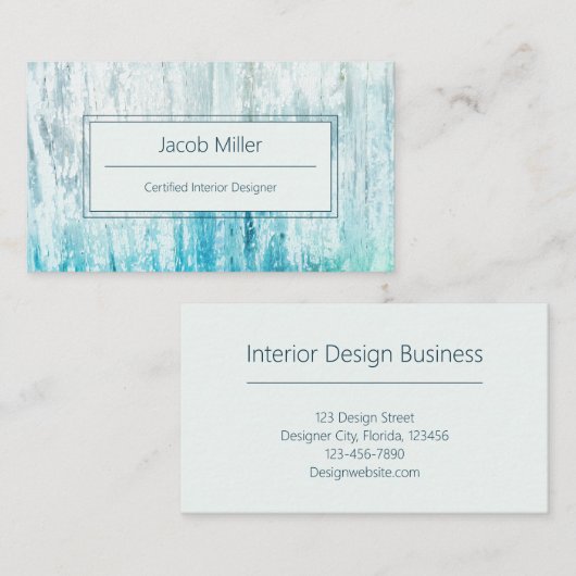 Holzkörner Aquamarin Weiß Rustikale Textur Visitenkarte (Vorne/Hinten)