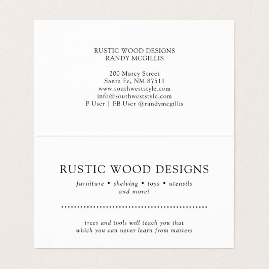 Holzkörner-Holzarbeiter-Tischler Visitenkarten (Innenseite Aufgefaltet)