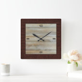 Holzkörner Moderner Burlap Border Quadratische Wanduhr (Zuhause)