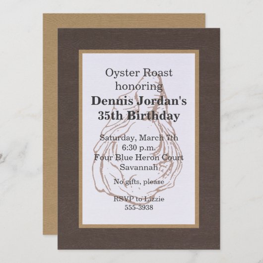 Holzkörner Rustikale Austernröste Einladung (Vorne/Hinten)