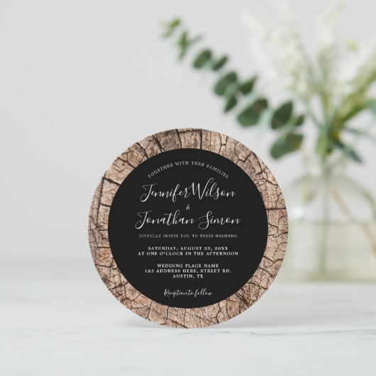 Holzkörner Rustikale Hochzeit Boho Schwarze Einlad Save The Date (Stehend Vorderseite)