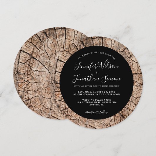 Holzkörner Rustikale Hochzeit Boho Schwarze Einlad Save The Date (Vorne/Hinten)