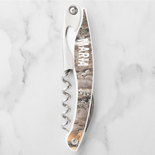 Holzkörner Rustikales Monogramm Kellnermesser (Vorderseite)