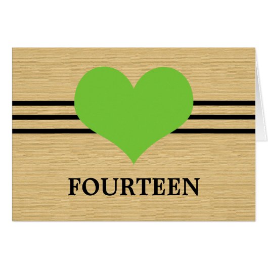 Holzkörnerkarte Mod Herz Tischnummer Card, grün (Vorderseite (Horizontal))