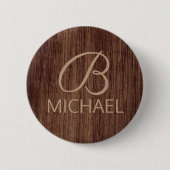 Holzkörnholz mit Monogramm-Personalisierter Bezeic Button (Vorderseite)