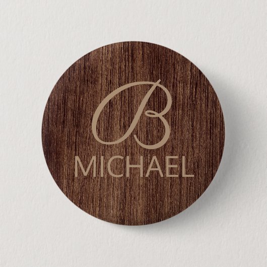Holzkörnholz mit Monogramm-Personalisierter Bezeic Button (Vorderseite)