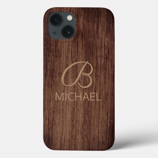 Holzkörnholz mit Monogramm-Personalisierter Bezeic Case-Mate iPhone Hülle (Rückseite)