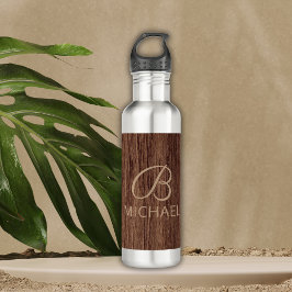 Holzkörnholz mit Monogramm-Personalisierter Bezeic Edelstahlflasche