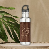 Holzkörnholz mit Monogramm-Personalisierter Bezeic Edelstahlflasche