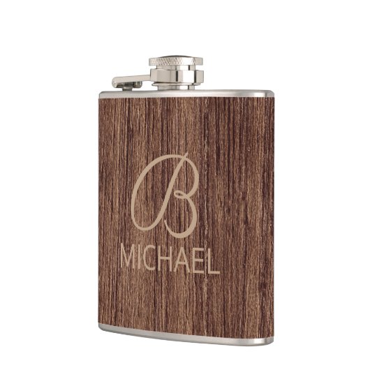 Holzkörnholz mit Monogramm-Personalisierter Bezeic Flachmann (Links)