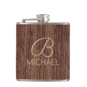 Holzkörnholz mit Monogramm-Personalisierter Bezeic Flachmann (Vorderseite)