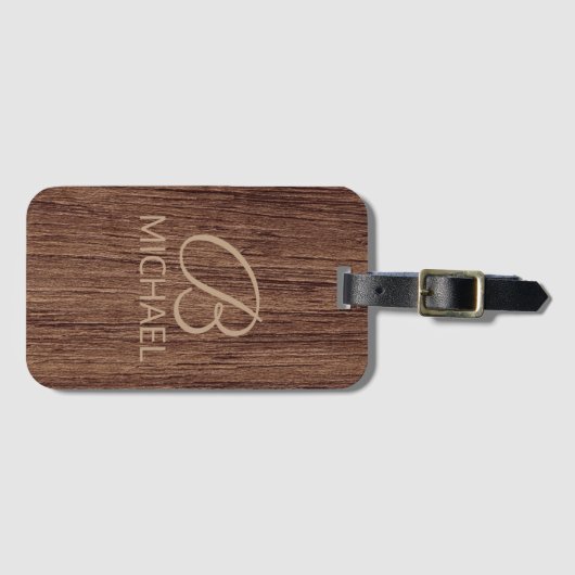 Holzkörnholz mit Monogramm-Personalisierter Bezeic Gepäckanhänger (Vorderseite (Horizontal))