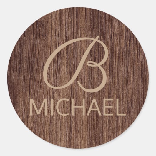Holzkörnholz mit Monogramm-Personalisierter Bezeic Runder Aufkleber (Vorderseite)