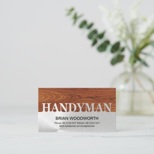 Holzkörnplatte Silver Handyman Beschriftung Visitenkarte (Stehend Vorderseite)