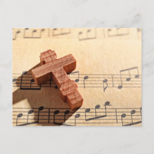Holzkreuz auf Notenpapier Postkarte