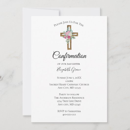 Holzkreuz-Blume-Bestätigung Einladung (Vorderseite)