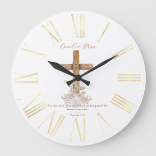 Holzkreuz Blume Bibelverse Große Wanduhr
