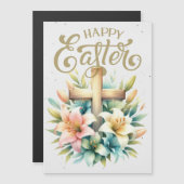 Holzkreuz mit Lilie Christliches Ostern Magnetkarte (Vorne/Hinten)