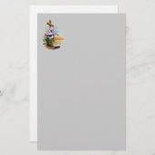 Holzkreuz mit violetten Blumen Briefpapier (Vorne/Hinten)