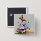 Holzkreuz mit violetten Blumen Button (Vorne & Hinten)