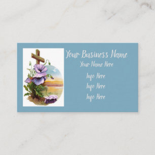 Holzkreuz mit violetten Blumen Visitenkarte