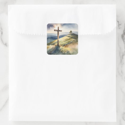 Holzkreuz Quadratischer Aufkleber (Tasche)