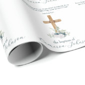 Holzkreuz Weiß & Blauer Taufe Bibelverse Geschenkpapier (Rolleneckpunkt)