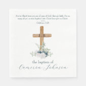 Holzkreuz Weiß & Blauer Taufe Bibelverse Serviette (Vorderseite)