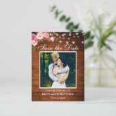 Holzleuchten Rosa Foto Save the Date Postkarte (Stehend Vorderseite)