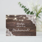 Holzleuchten werden Sie meine Bridesmaid sein mit  Einladung (Stehend Vorderseite)