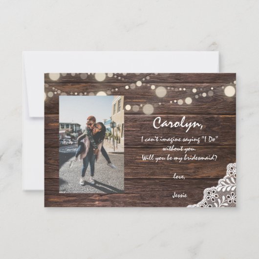 Holzleuchten werden Sie meine Bridesmaid sein mit  Einladung (Rückseite)