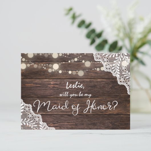 Holzleuchten werden Sie meine Trauzeugin sein? Fot Einladung (Stehend Vorderseite)