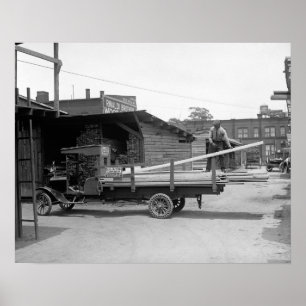 Holzlieferwagen, 1926. Vintage-Foto Poster