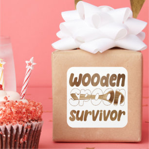 Holzlöffelüberlebende Funny Italian Fun Expression Quadratischer Aufkleber