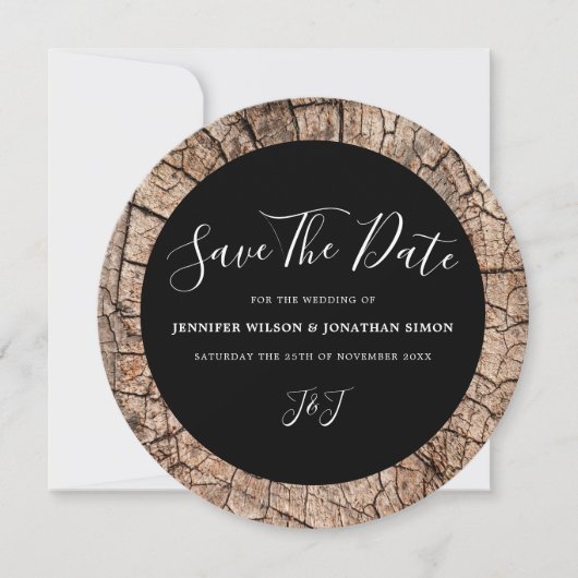 Holzmaserung Rustikale Hochzeit Save the Date Einl (Vorderseite)