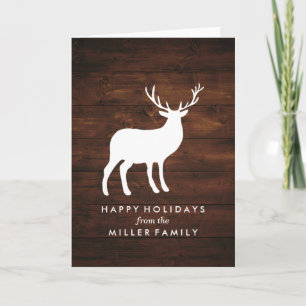 Holzmaserung und Weißer Hirsch   Weihnachtsgrußkar Feiertagskarte