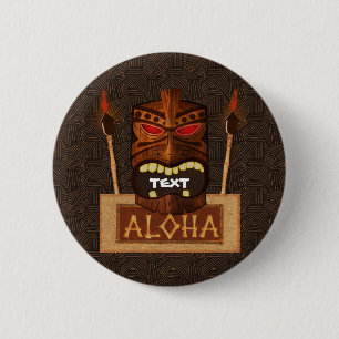 Holzmaske Tiki Vintage Retro ALOHA Hawaiianisch Button