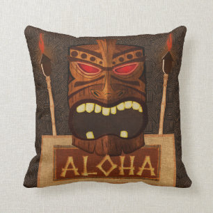 Holzmaske Tiki Vintage Retro Luau Sommer Kissen