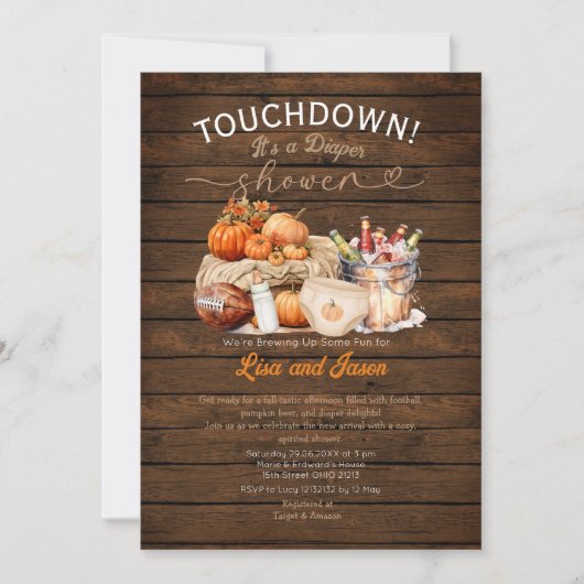 Holzmilch & Fußball Pumpkin Fall Windeldusche Einladung (Vorderseite)