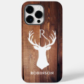 Holzmonogramm anfänglicher rustikaler Hirschantler Case-Mate iPhone Hülle (Rückseite)