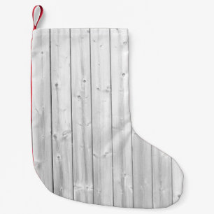 Holzoberfläche mit weißer Textur Kleiner Weihnachtsstrumpf