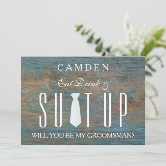 Holzobernstrübung Werden Sie mein Trauzeuge sein Einladung (Stehend Vorderseite)