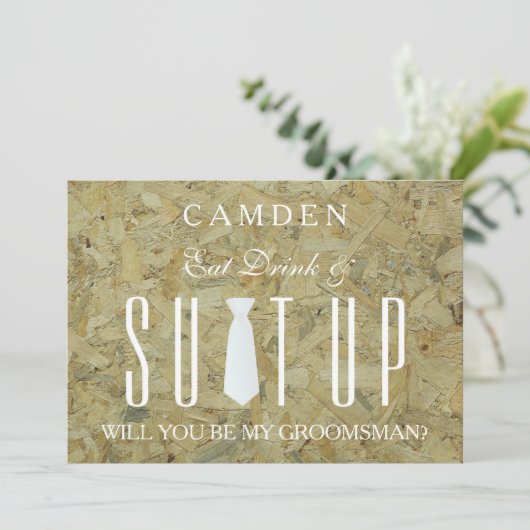 Holzobernstrübung Werden Sie mein Trauzeuge sein Einladung (Stehend Vorderseite)